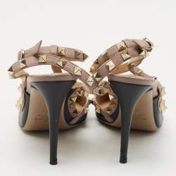 مملوكة مسبقًا Valentino Black Leather Rockstud Ankle Strap Pumps Size 38.5