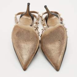 مملوكة مسبقًا Valentino Black Leather Rockstud Ankle Strap Pumps Size 38.5