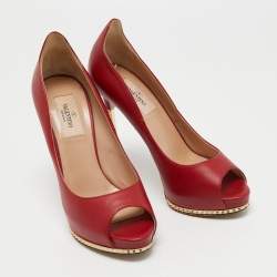 Pre Owned Valentino Red Leather Rockstud Pumps Size 36.5