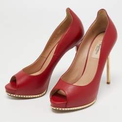 Pre Owned Valentino Red Leather Rockstud Pumps Size 36.5