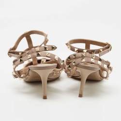 Pre Owned Valentino Beige Patent Leather Rockstud Ankle Strap Pumps Size 39.5