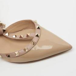 Pre Owned Valentino Beige Patent Leather Rockstud Ankle Strap Pumps Size 39.5