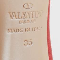 Pre Owned Valentino Red Leather Flower Applique Peep Toe Pumps Size 36