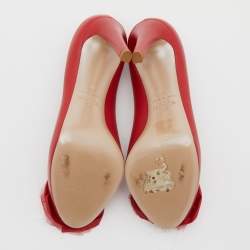 Pre Owned Valentino Red Leather Flower Applique Peep Toe Pumps Size 36