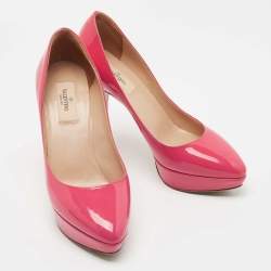 Pre Owned Valentino Pink Patent Leather Platform Pumps Size 38.5