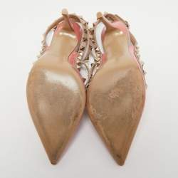 Pre Owned Valentino Pink/Beige Patent and Leather Rockstud Pumps Size 39