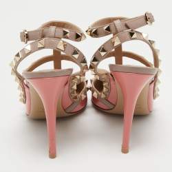 Pre Owned Valentino Pink/Beige Patent and Leather Rockstud Pumps Size 39