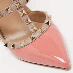 Pre Owned Valentino Pink/Beige Patent and Leather Rockstud Pumps Size 39
