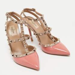 Pre Owned Valentino Pink/Beige Patent and Leather Rockstud Pumps Size 39