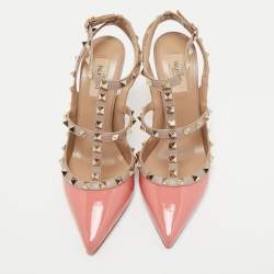 Pre Owned Valentino Pink/Beige Patent and Leather Rockstud Pumps Size 39