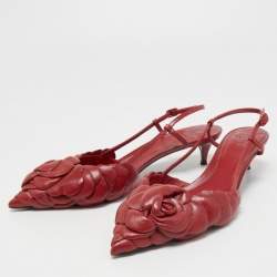 Pre Owned Valentino Red Leather Leather Floral Print Atelier Slingback Pumps Size 39