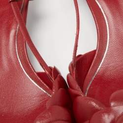 Pre Owned Valentino Red Leather Leather Floral Print Atelier Slingback Pumps Size 39