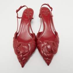 Pre Owned Valentino Red Leather Leather Floral Print Atelier Slingback Pumps Size 39