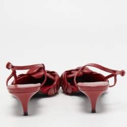 Pre Owned Valentino Red Leather Leather Floral Print Atelier Slingback Pumps Size 39