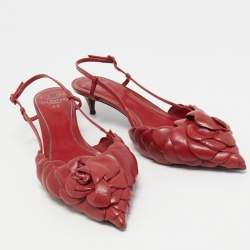 Pre Owned Valentino Red Leather Leather Floral Print Atelier Slingback Pumps Size 39