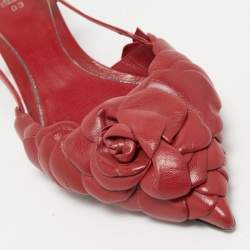 Pre Owned Valentino Red Leather Leather Floral Print Atelier Slingback Pumps Size 39