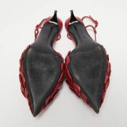 Pre Owned Valentino Red Leather Leather Floral Print Atelier Slingback Pumps Size 39