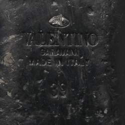 Pre Owned Valentino Brown Leather Roman Stud Ankle Strap Flats Size 39