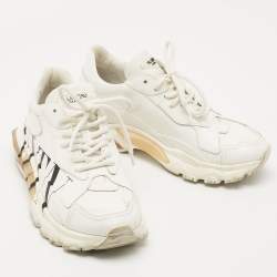 Pre Owned Valentino White Leather VLTN Lace Up Sneakers Size 38