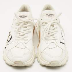 Pre Owned Valentino White Leather VLTN Lace Up Sneakers Size 38