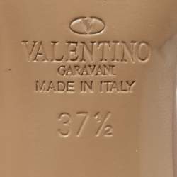 Pre Owned Valentino Orange Patent Leather Rockstud Ankle Strap Pumps Size 37.5