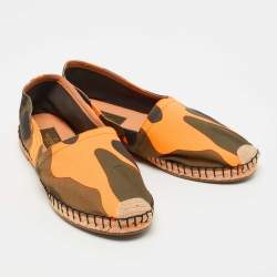 Pre Owned Valentino Tricolor Camo Print Canvas Espadrille Flats Size 37
