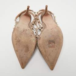 Pre Owned Valentino Metallic Pink Leather Rockstud Ankle Strap Pumps Size 39