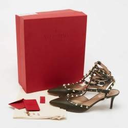 Pre Owned Valentino Green Leather Rockstud Pumps Size 39