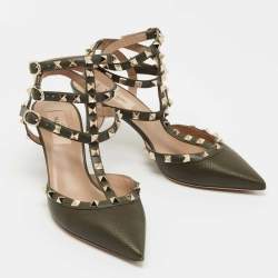 Pre Owned Valentino Green Leather Rockstud Pumps Size 39