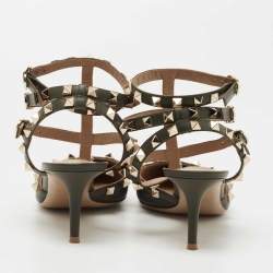 Pre Owned Valentino Green Leather Rockstud Pumps Size 39