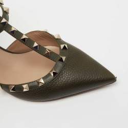 Pre Owned Valentino Green Leather Rockstud Pumps Size 39