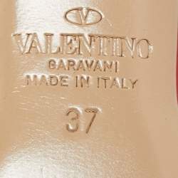 Pre Owned Valentino Red Leather Rockstud Ankle Strap Pumps Size 37