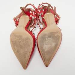 Pre Owned Valentino Red Leather Rockstud Ankle Strap Pumps Size 37