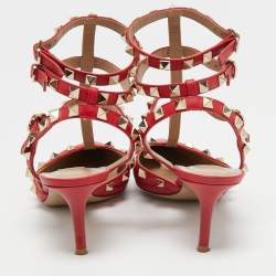 Pre Owned Valentino Red Leather Rockstud Ankle Strap Pumps Size 37