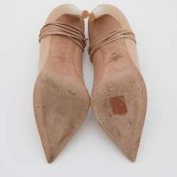 Pre Owned Valentino Beige Leather Rockstud Tie Up Pointed Toe Pumps Size 38