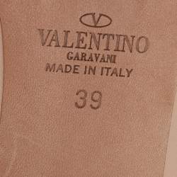 Pre Owned Valentino Beige Leather Rockstud Tie Up Pointed Toe Pumps Size 38