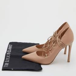 Pre Owned Valentino Beige Leather Rockstud Tie Up Pointed Toe Pumps Size 38