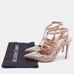 Pre Owned Valentino Grey Patent Leather Rockstud Sandals Size 38.5