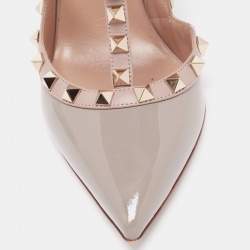 Pre Owned Valentino Grey Patent Leather Rockstud Sandals Size 38.5