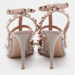 Pre Owned Valentino Grey Patent Leather Rockstud Sandals Size 38.5