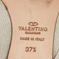 Pre Owned Valentino Off White Metallic Fabric Crystal Embellished Ballet Flats Size 37.5