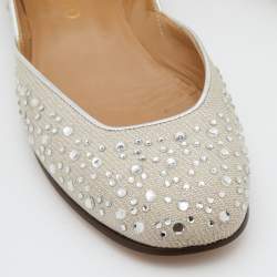 Pre Owned Valentino Off White Metallic Fabric Crystal Embellished Ballet Flats Size 37.5