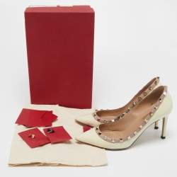 Pre Owned Valentino Cream Patent Leather Rockstud Pumps Size 38