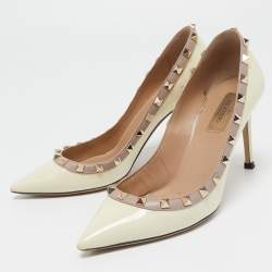 Pre Owned Valentino Cream Patent Leather Rockstud Pumps Size 38