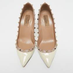 Pre Owned Valentino Cream Patent Leather Rockstud Pumps Size 38