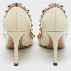 Pre Owned Valentino Cream Patent Leather Rockstud Pumps Size 38