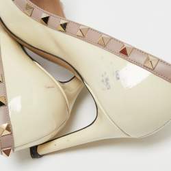 Pre Owned Valentino Cream Patent Leather Rockstud Pumps Size 38