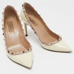 Pre Owned Valentino Cream Patent Leather Rockstud Pumps Size 38