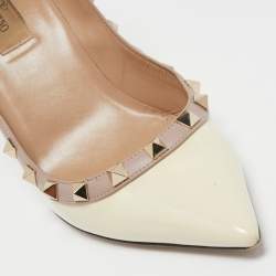 Pre Owned Valentino Cream Patent Leather Rockstud Pumps Size 38