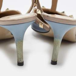 Pre Owned Valentino Blue/Beige Leather Rockstud Ankle Strap Pumps Size 39.5